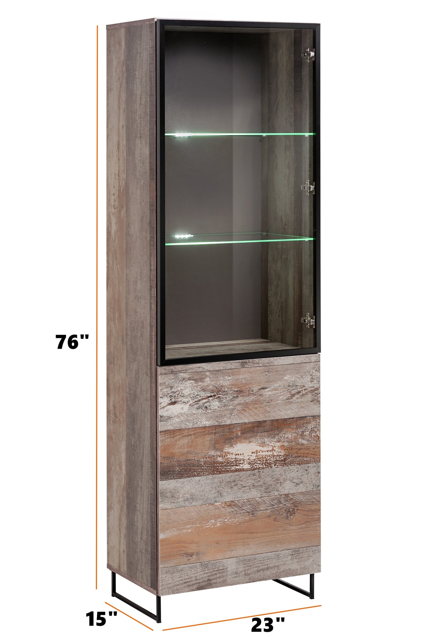 76" Wall Unit Storage Cabinet with LED in Rustic Farmhouse Finish