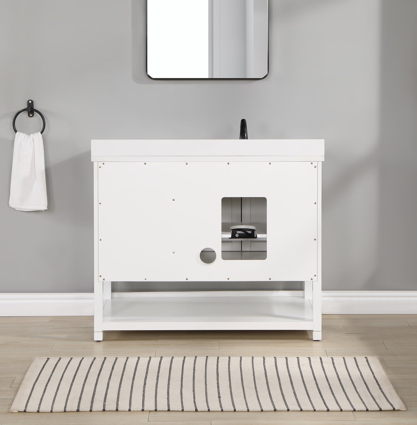 42 inch Wood Single Sink White Vanity with Countertop, Sink, and Power Bar