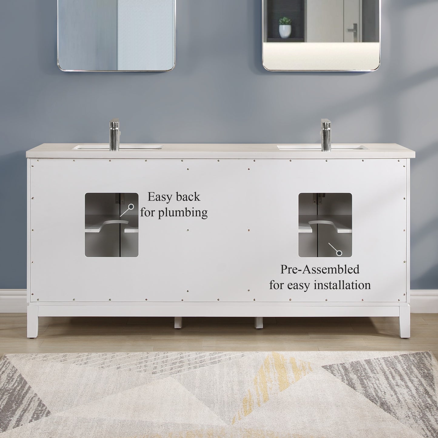 72 inch Solid Wood Double Sink Free-Standing Vanity with Quartz Countertop and Ceramic Sink in White