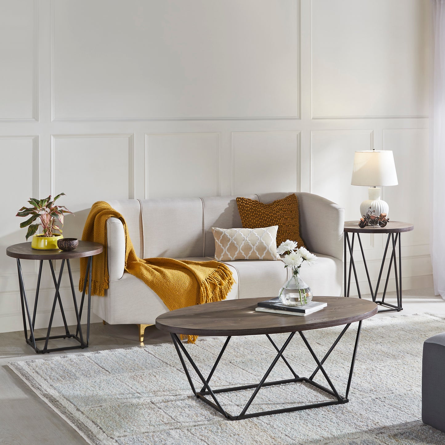 Maywood Modern Coffee Table for Living Room with 2 Round End Tables