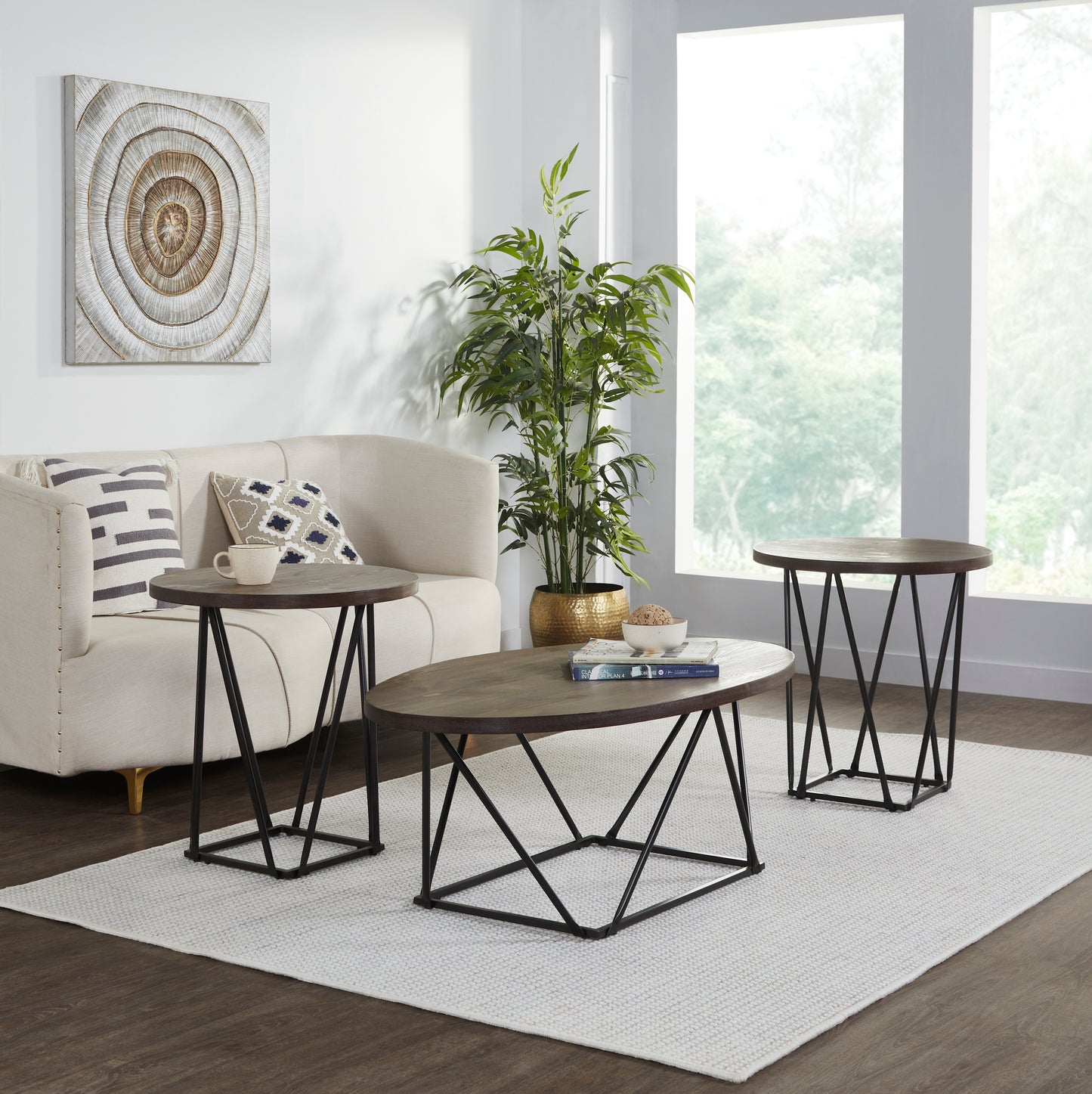 Maywood Modern Coffee Table for Living Room with 2 Round End Tables