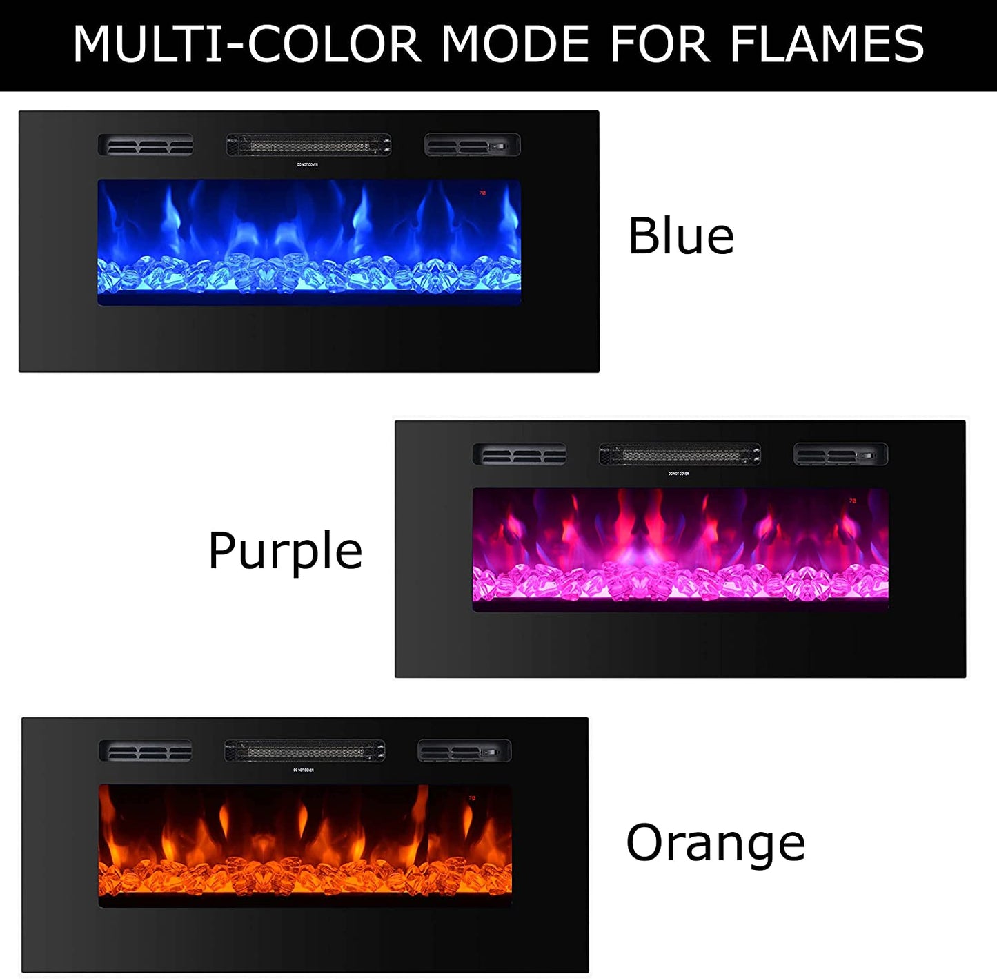 40 Inch Electric Fireplace Insert Recessed and Wall Mounted