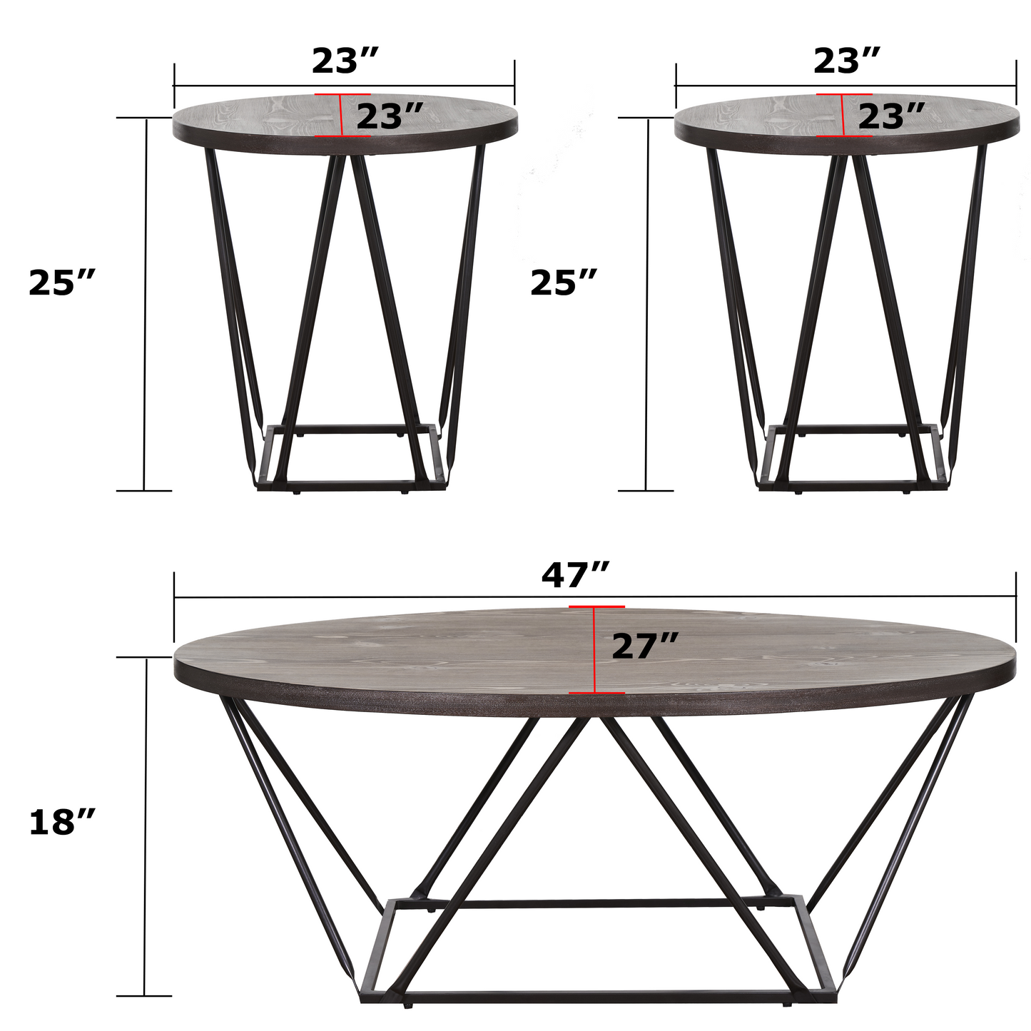 Maywood Modern Coffee Table for Living Room with 2 Round End Tables