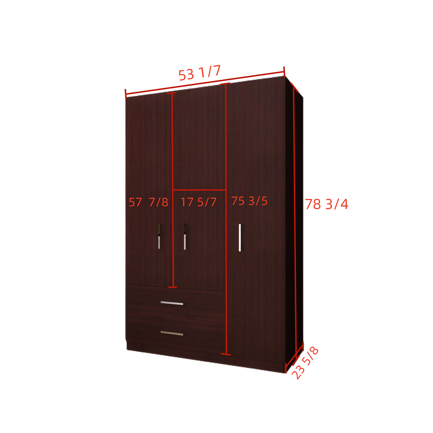 Freestanding Wardrobe Cabinet Matte Wenge 3-Door with Outside 2-Drawer