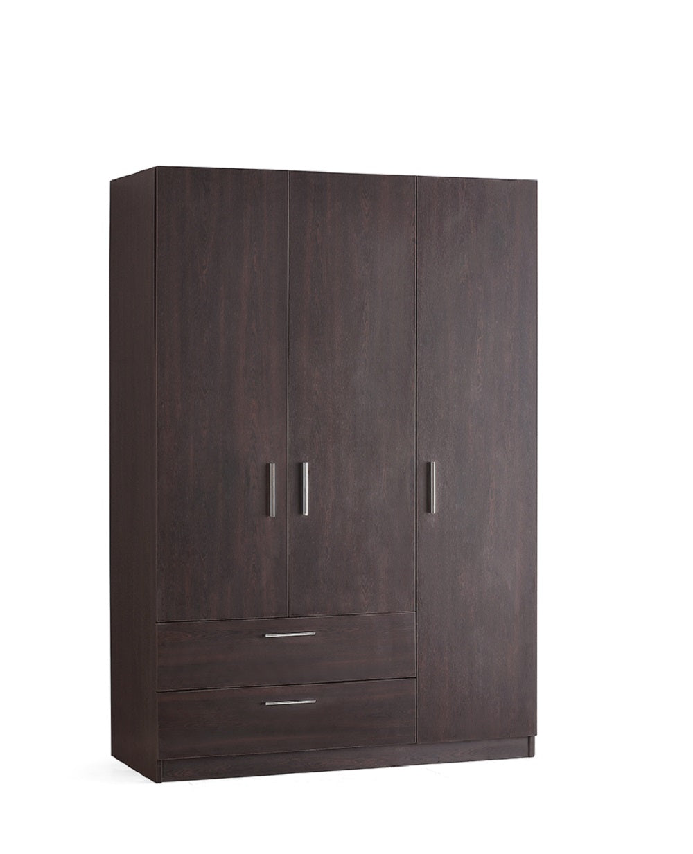 Freestanding Wardrobe Cabinet Matte Wenge 3-Door with Outside 2-Drawer