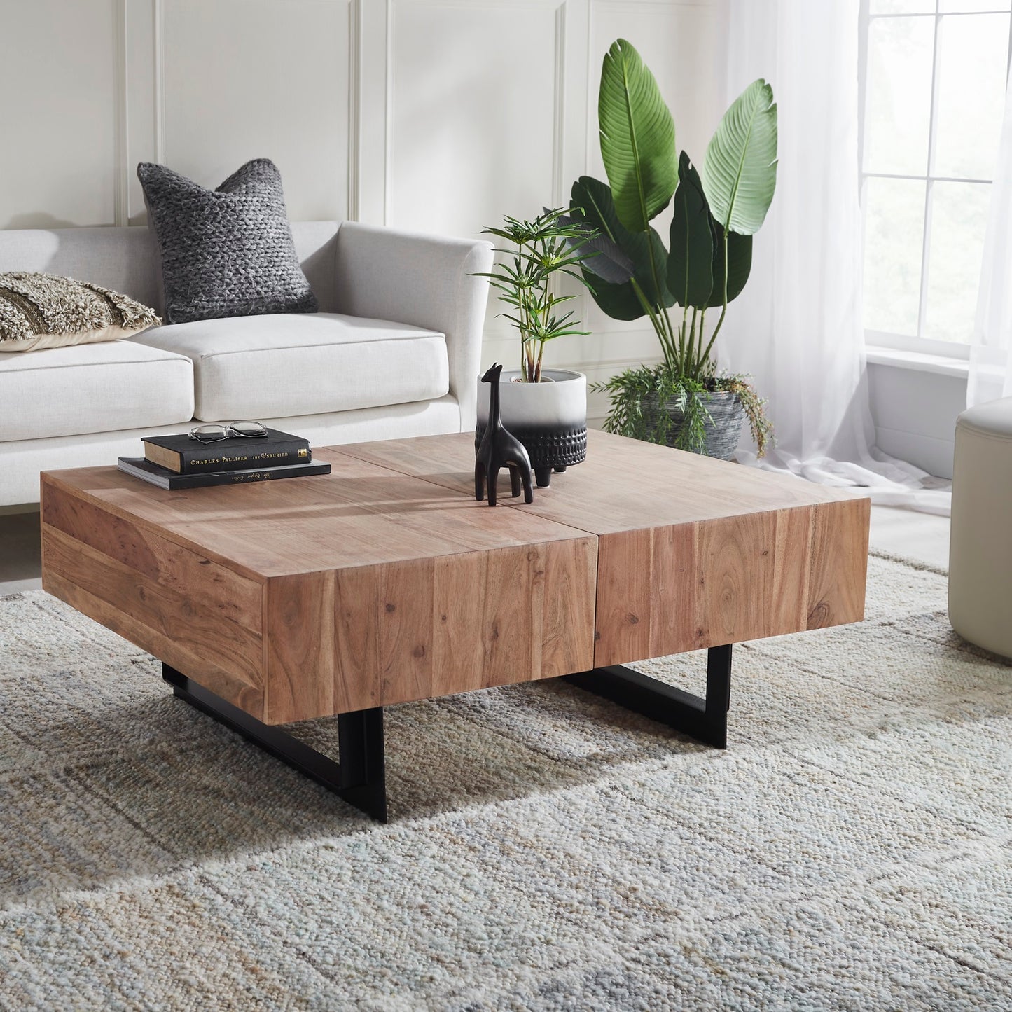 Coffee Table with Sliding Top in Natural Finish