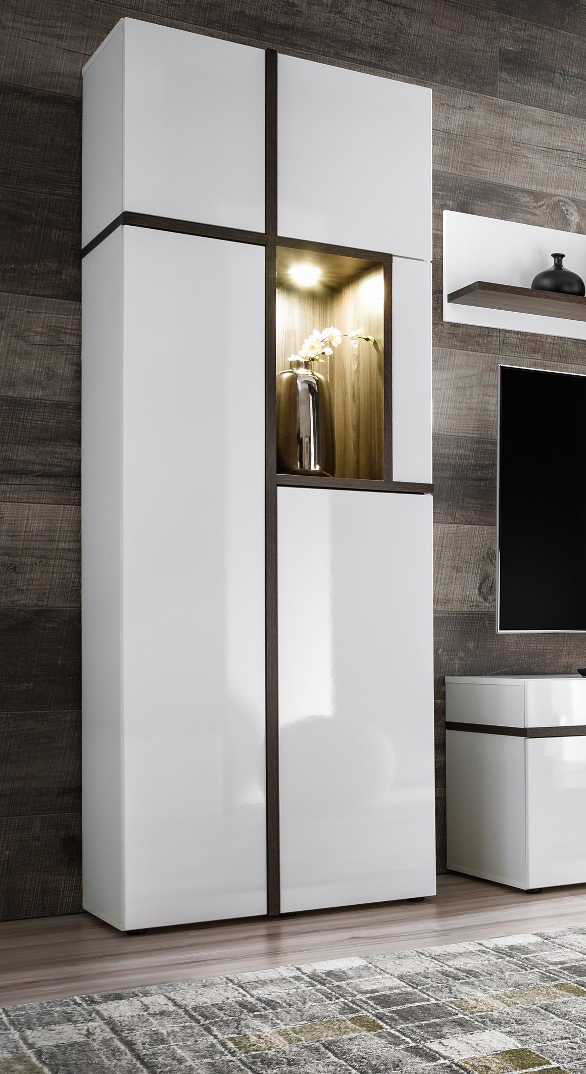 77" Wall Unit Storage Cabinet with LED in White Matte