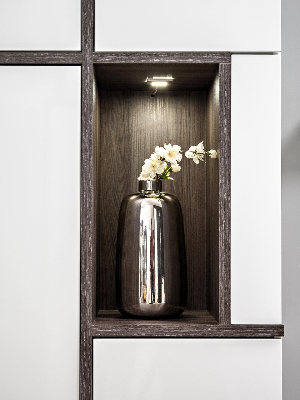 77" Wall Unit Storage Cabinet with LED in White Matte