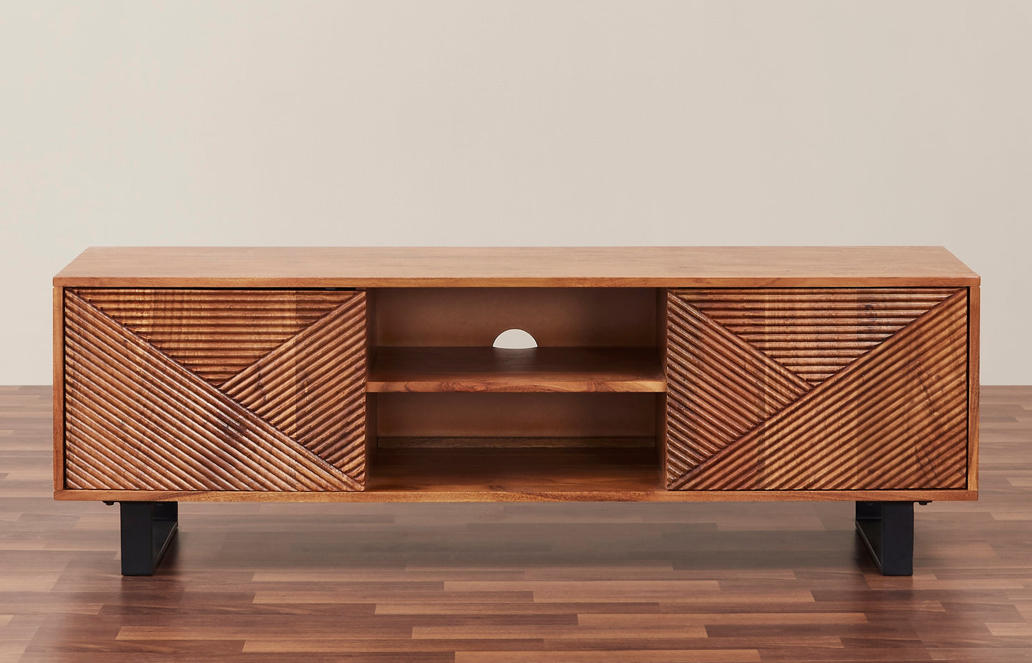 Linear Hardwood TV Stand with Storage for TV up to 63 inches