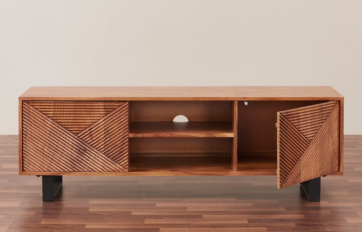 Linear Hardwood TV Stand with Storage for TV up to 63 inches