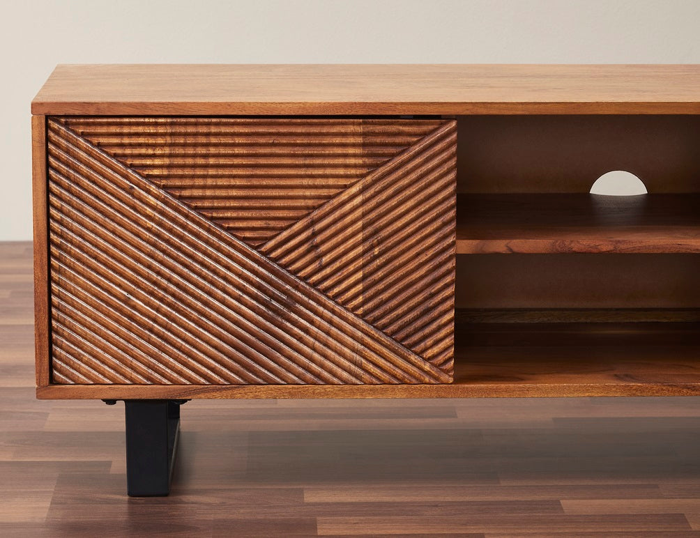 Linear Hardwood TV Stand with Storage for TV up to 63 inches