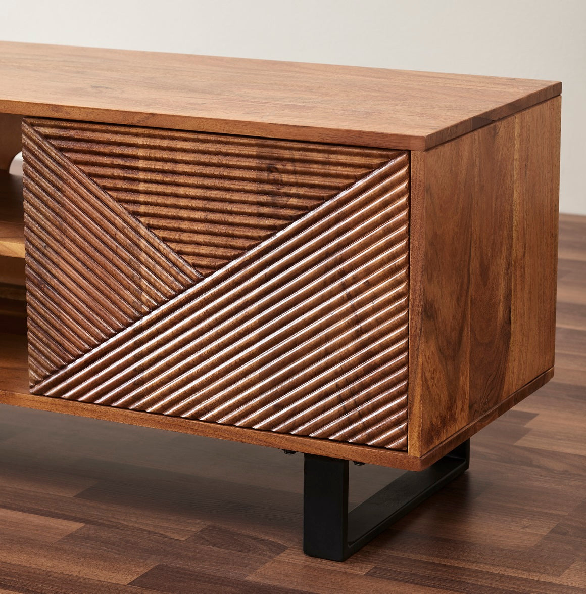 Linear Hardwood TV Stand with Storage for TV up to 63 inches