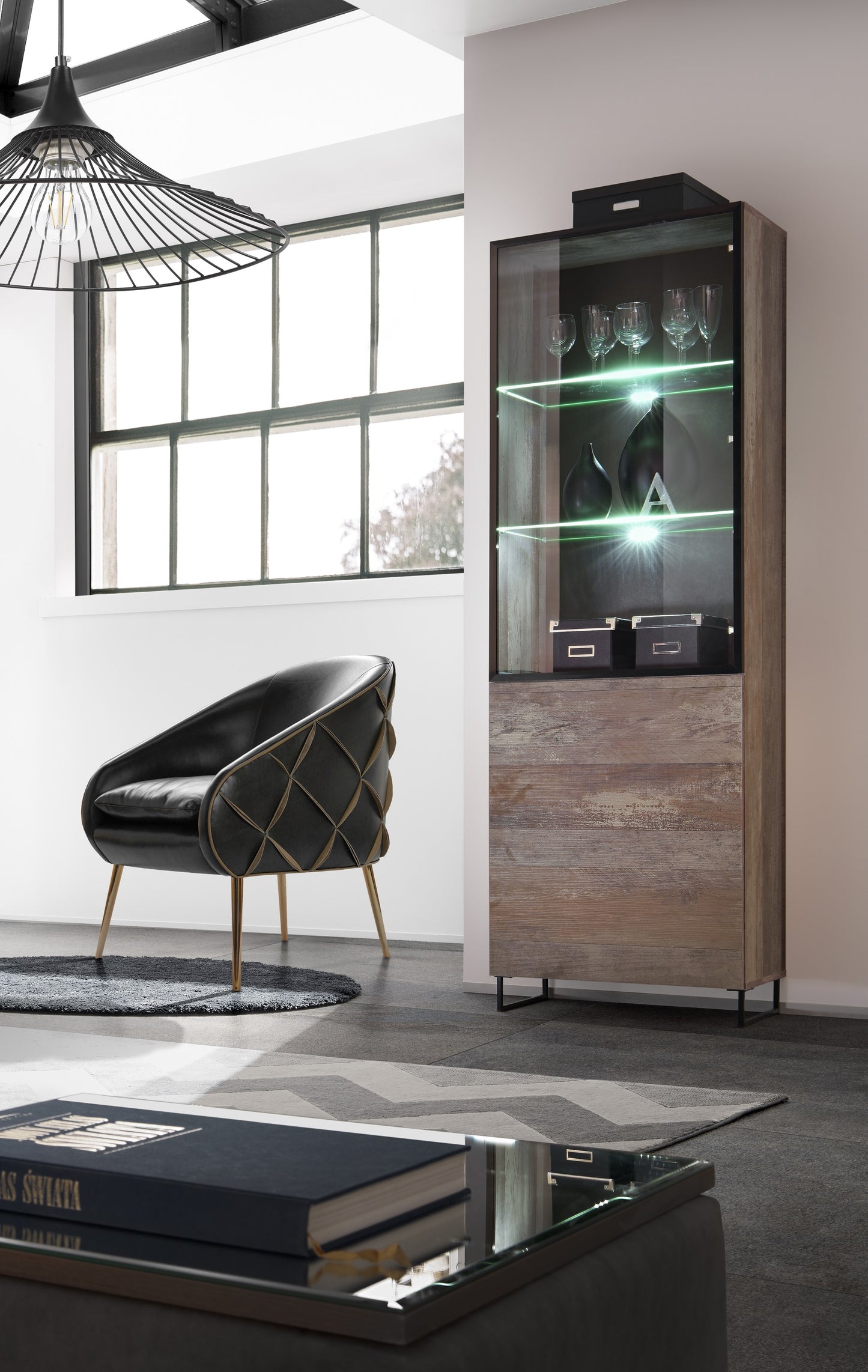 76"  Wall Unit Storage Cabinet with LED in Rustic Farmhouse Finish