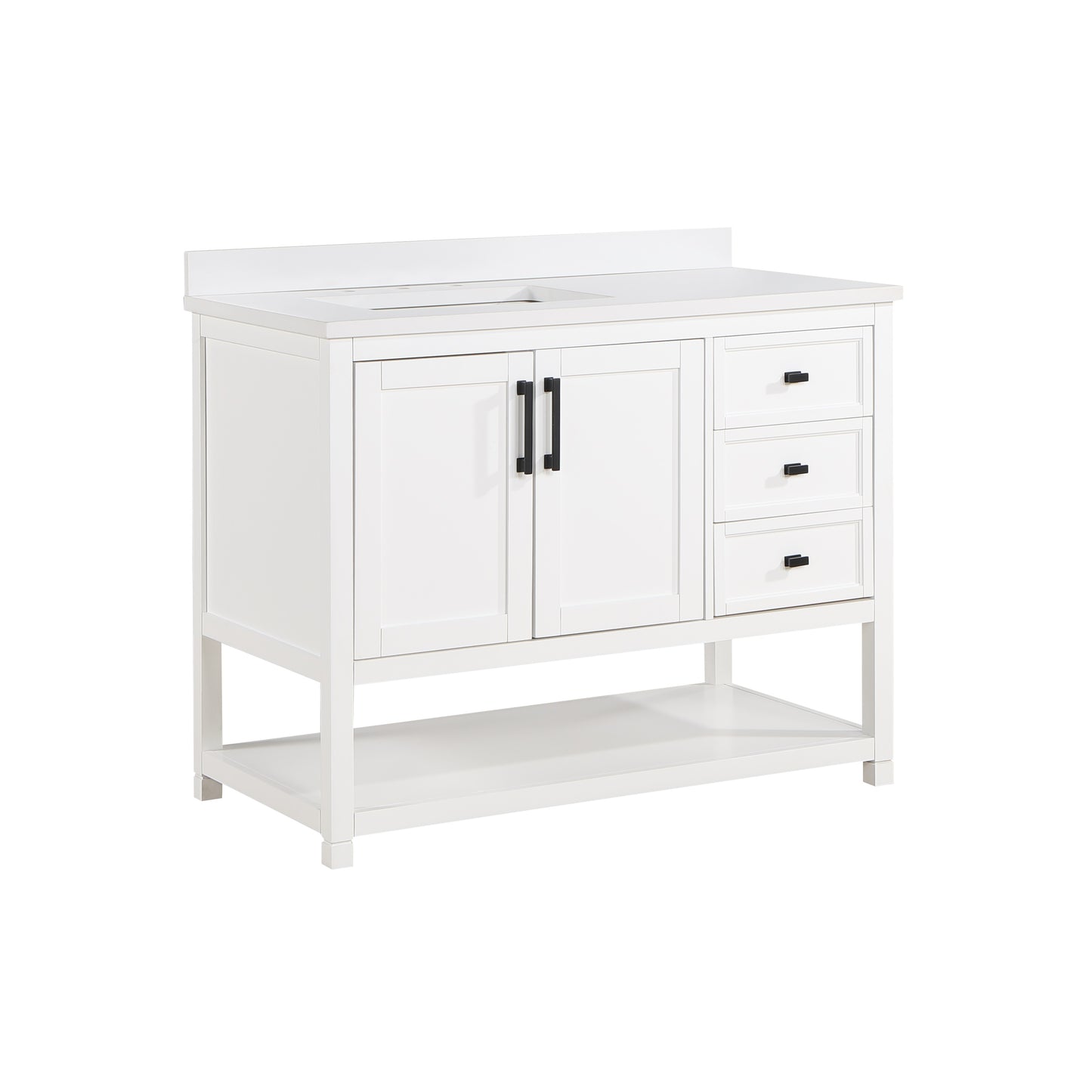 42 inch Wood Single Sink White Vanity with Countertop, Sink, and Power Bar