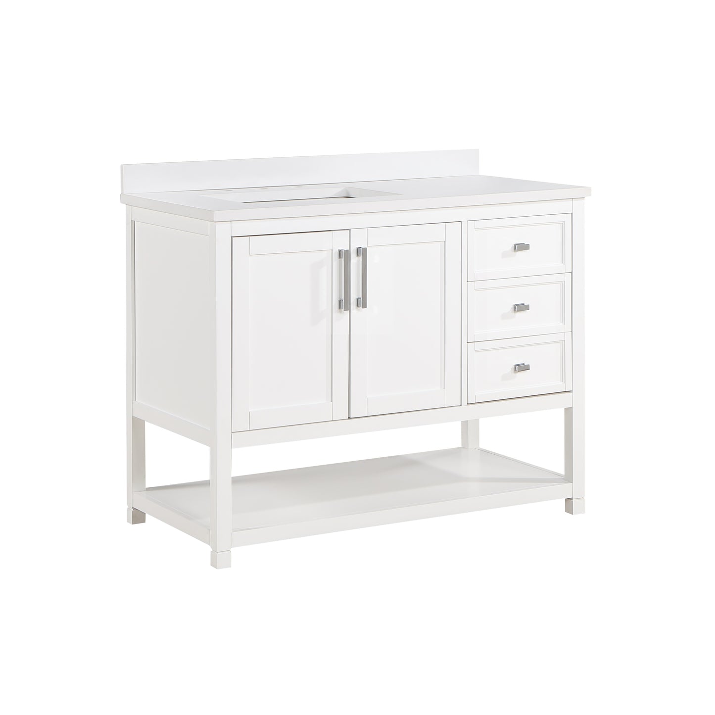 42 inch Wood Single Sink White Vanity with Countertop, Sink, and Power Bar