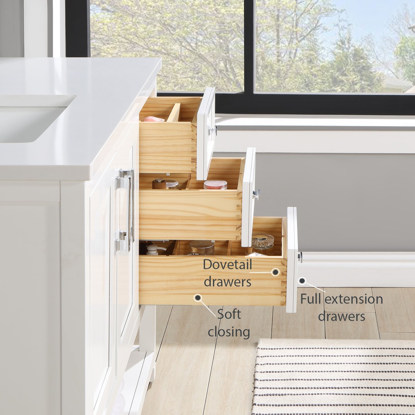 42 inch Wood Single Sink White Vanity with Countertop, Sink, and Power Bar