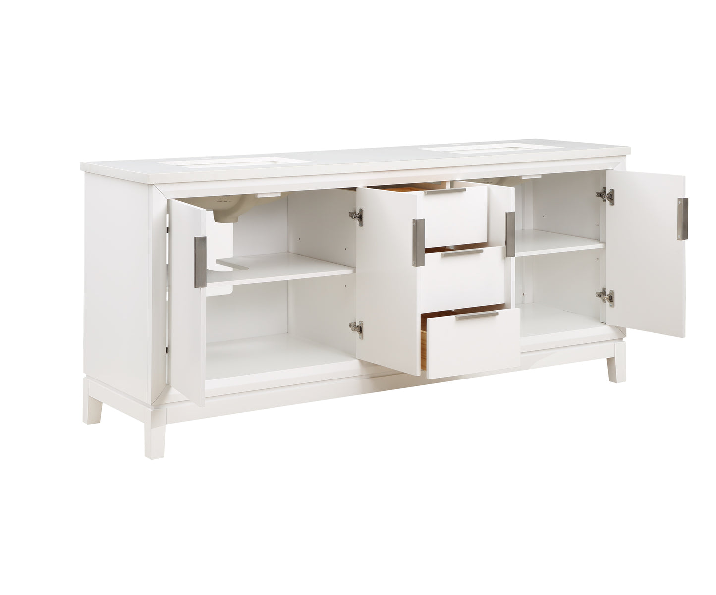 72 inch Solid Wood Double Sink Free-Standing Vanity with Quartz Countertop and Ceramic Sink in White