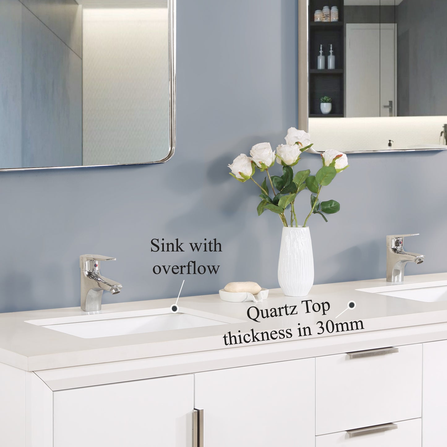 72 inch Solid Wood Double Sink Free-Standing Vanity with Quartz Countertop and Ceramic Sink in White