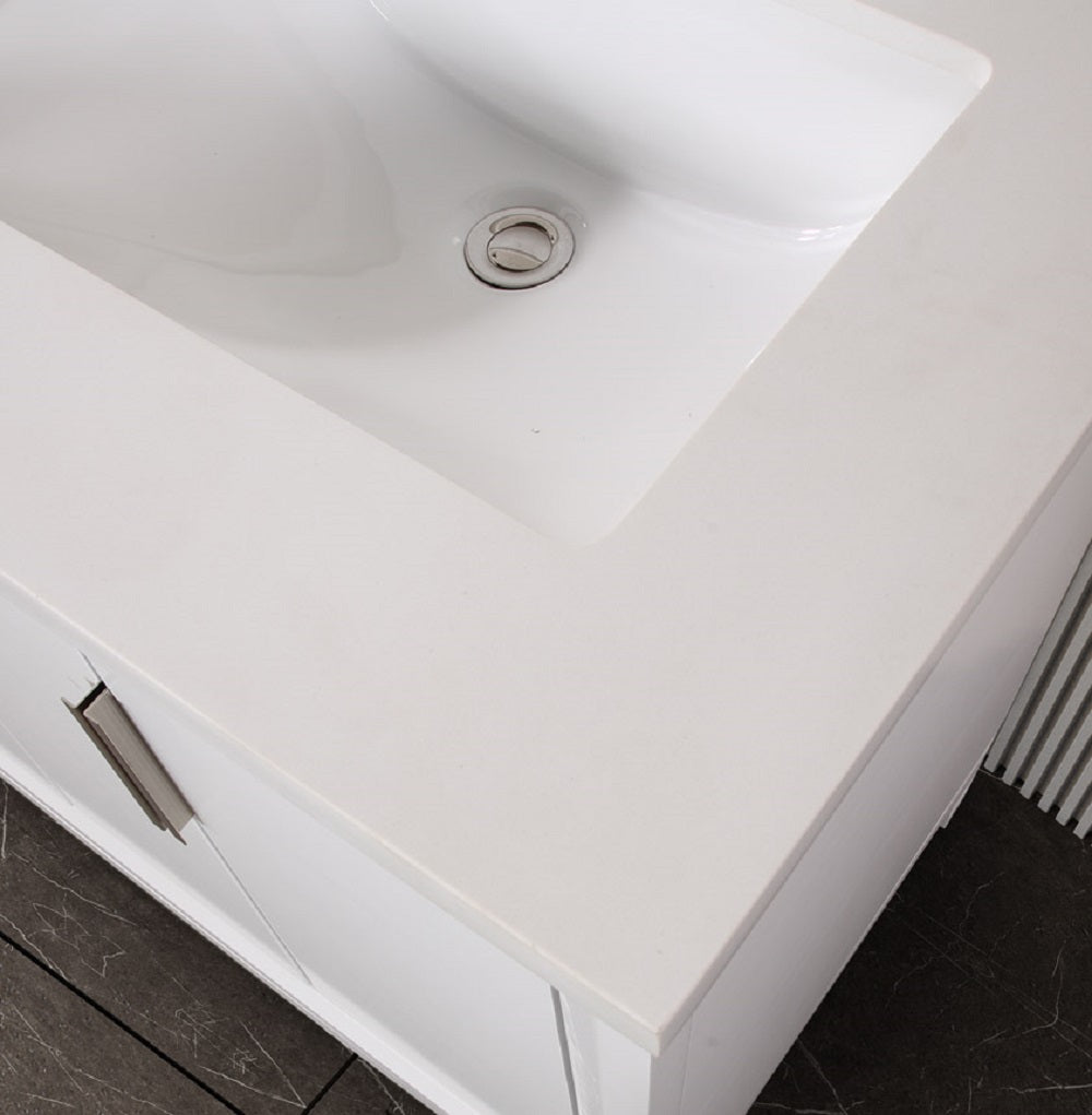 72 inch Solid Wood Double Sink Free-Standing Vanity with Quartz Countertop and Ceramic Sink in White