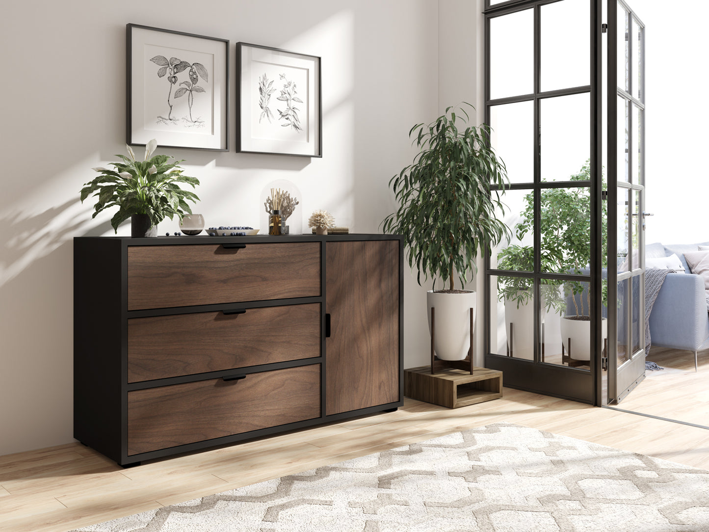 Shaker 3 Drawer Dresser for Bedroom, Black