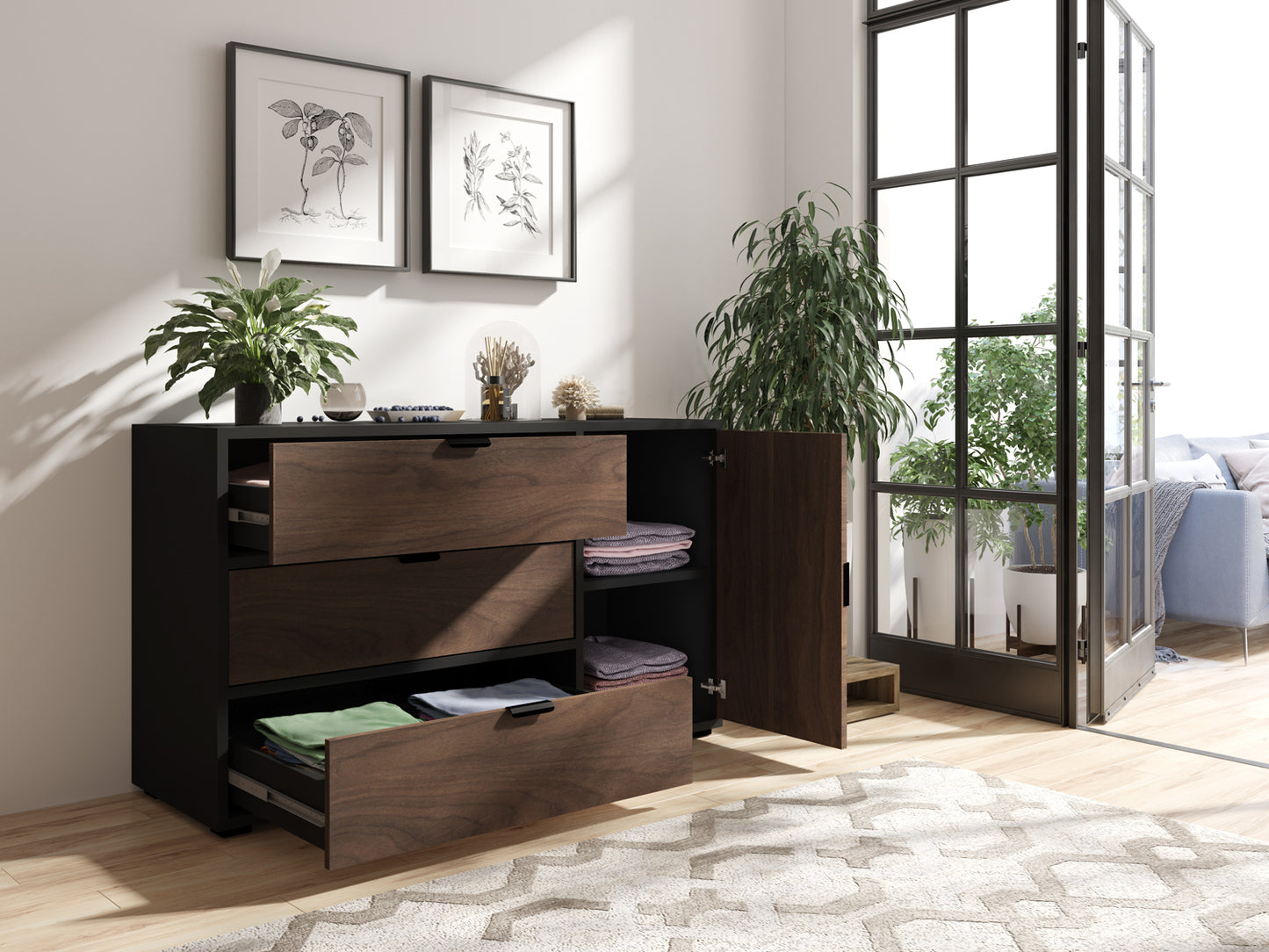 Shaker 3 Drawer Dresser for Bedroom, Black