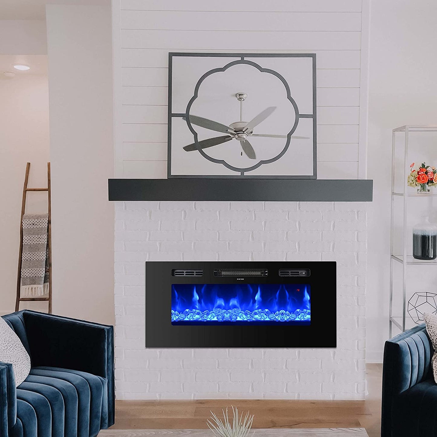 32 Inch Electric Fireplace Insert Recessed and Wall Mounted