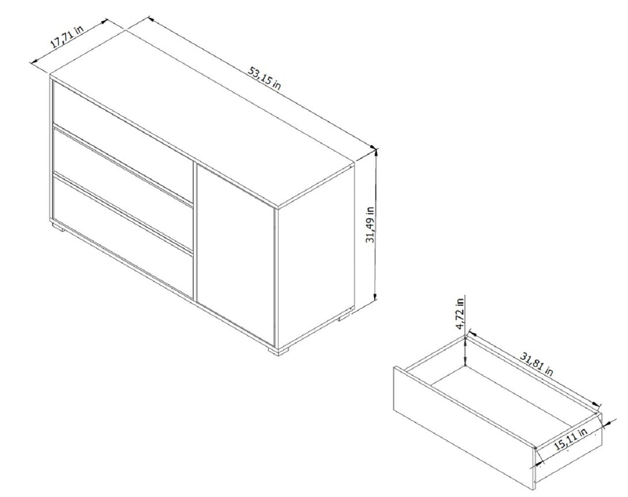 Shaker 3 Drawer Dresser for Bedroom, Black