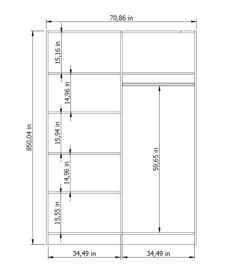 Brooklyn Sliding 2 Door Modern Bedroom Armoire Wardrobe Closet with Full Length Mirror