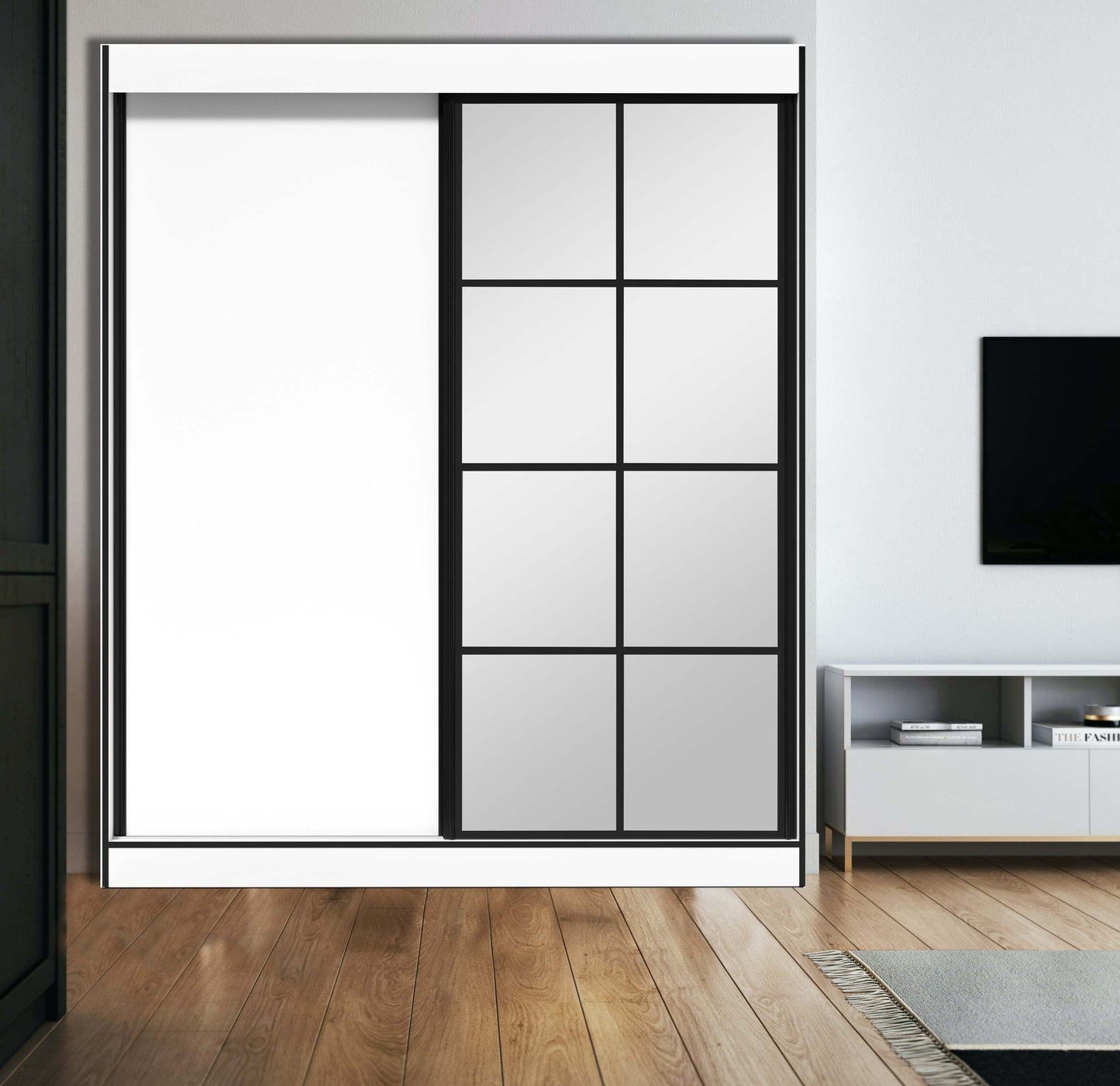 Brooklyn Sliding 2 Door Modern Bedroom Armoire Wardrobe Closet with Full Length Mirror